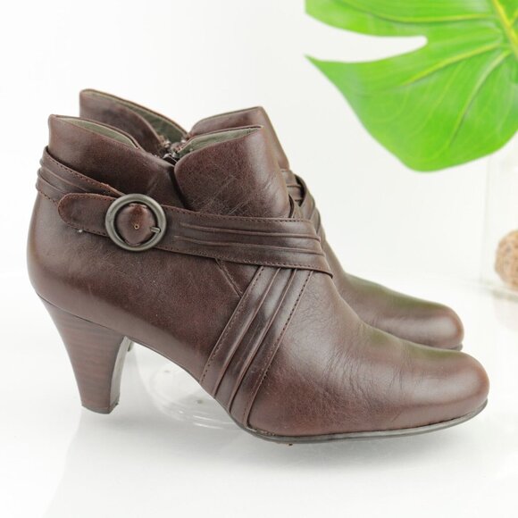Born Womens Biddy Boot Size 8 Brown Leather Block Heel Bootie Elegant Buckle - Picture 5 of 12